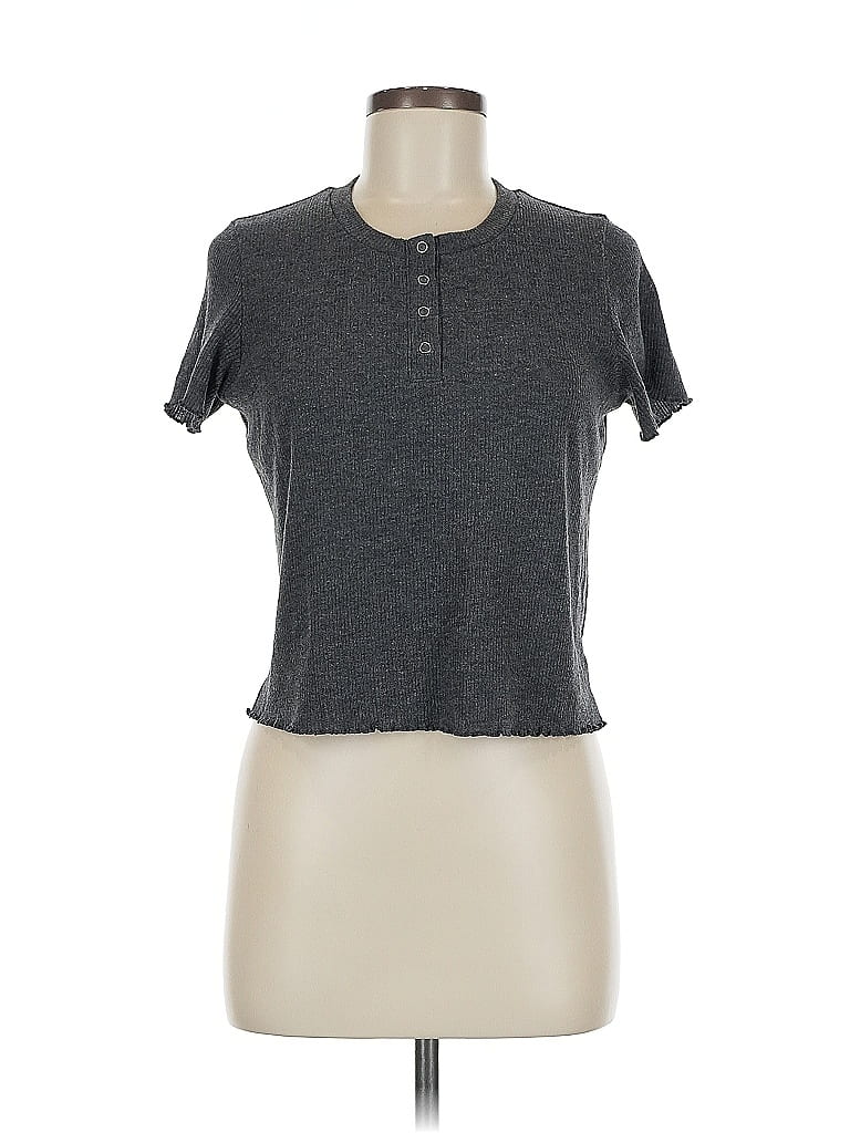 Pre-owned American Eagle Outfitters Short Sleeve Henley Shirt In Gray