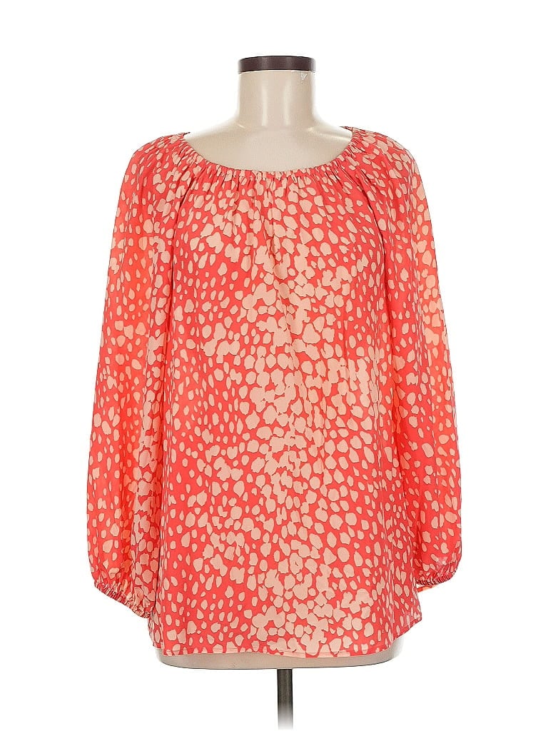 Pre-owned Lafayette 148 Long Sleeve Silk Top Orange Scoop Neck Tops