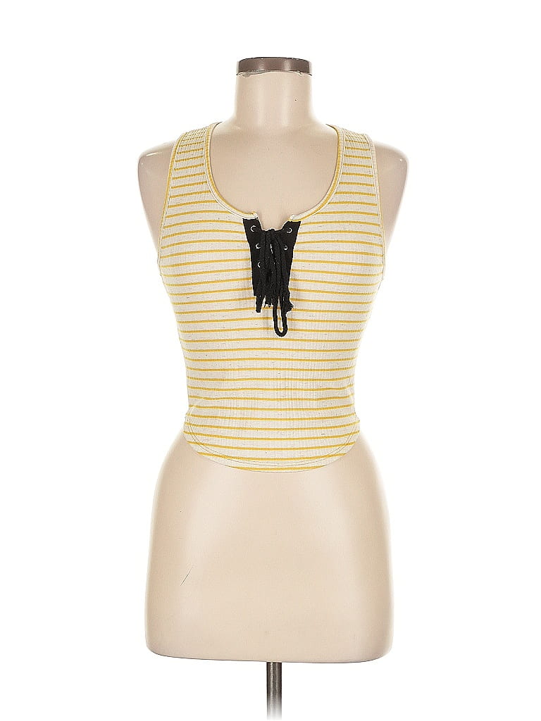 Pre-owned Molly Green Tank Top Yellow Halter Neckline Tops