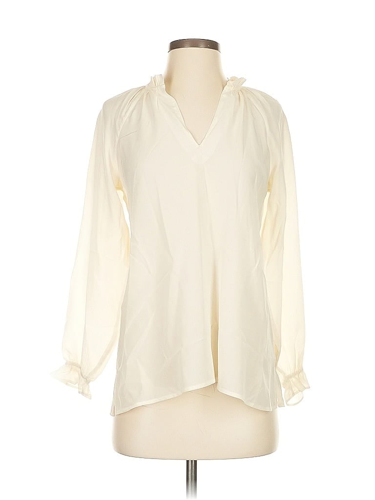 Pre-owned Spartina 449 Long Sleeve Silk Top Ivory Plunge Neckline Tops In White