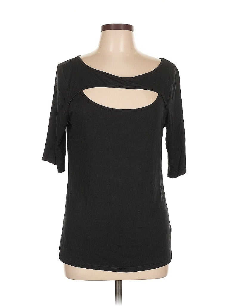 Pre-owned Cable & Gauge Short Sleeve Top Black Keyhole Neckline Tops