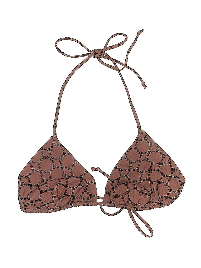 Click to view more detailed imagery on our partner's website Pre-owned Malia Mills Swimsuit Top Brown Tweed Pattern Swimwear