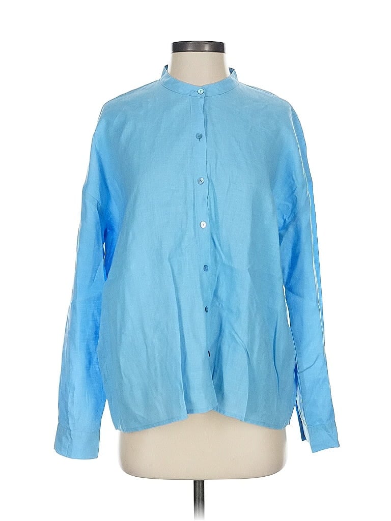 Pre-owned Eileen Fisher Long Sleeve Blouse In Blue