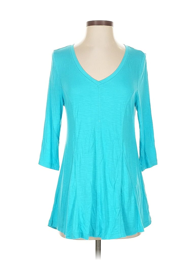 Pre-owned Soft Surroundings 3/4 Sleeve Top Teal V Neck Tops In Blue