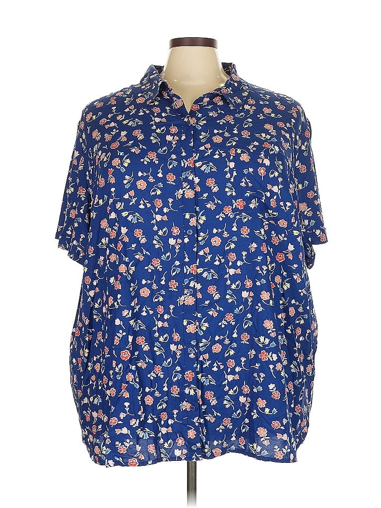 Pre-owned Croft & Barrow Short Sleeve Blouse In Blue