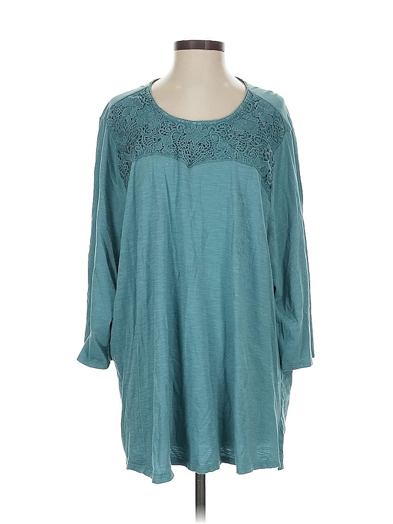 Click to view more detailed imagery on our partner's website Pre-owned Lane Bryant 3/4 Sleeve Top Teal Scoop Neck Tops In Blue