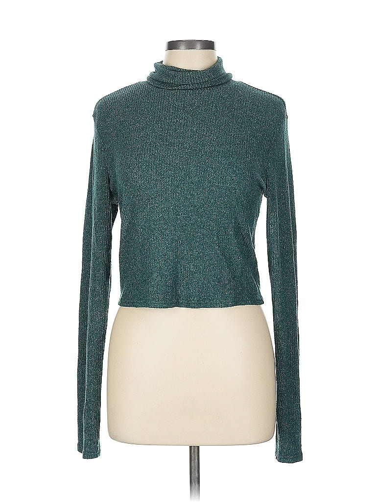 Pre-owned Bp. Long Sleeve Top Teal Turtleneck Tops In Blue