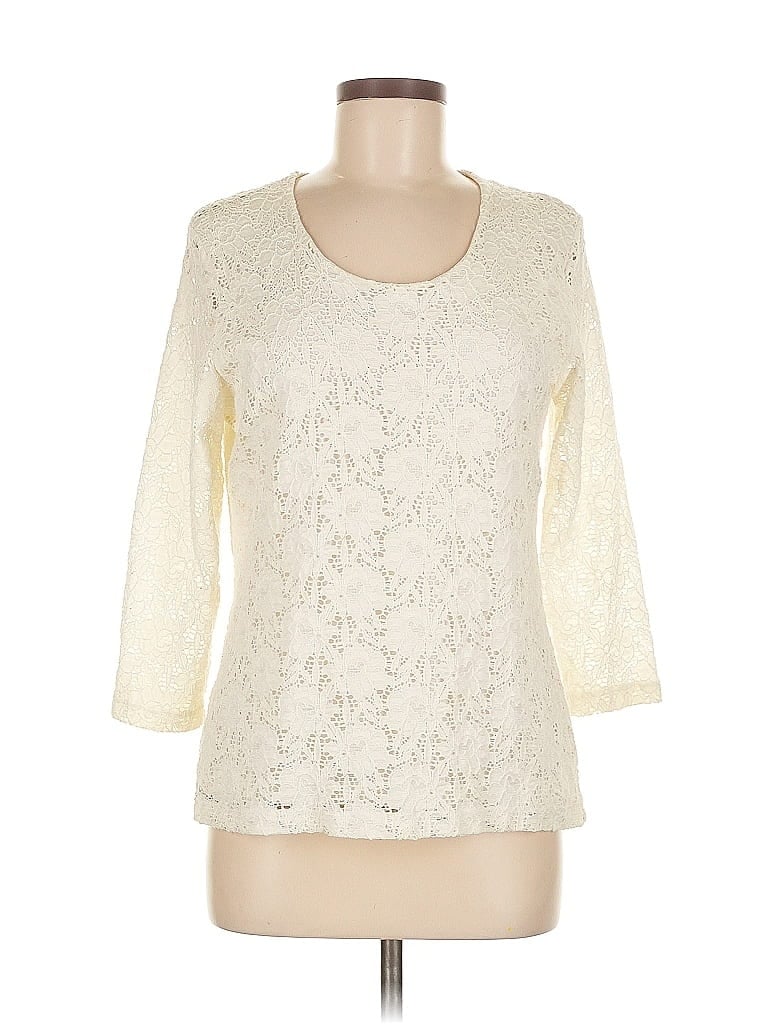 Pre-owned Croft & Barrow 3/4 Sleeve Top Ivory Boatneck Tops In White