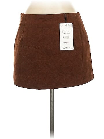 Zara 100% Polyester Solid Brown Casual Skirt Size S