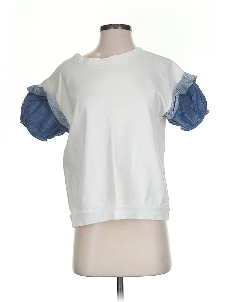 Pre-owned Porridge Short Sleeve Top White Ruffles Neckline Tops