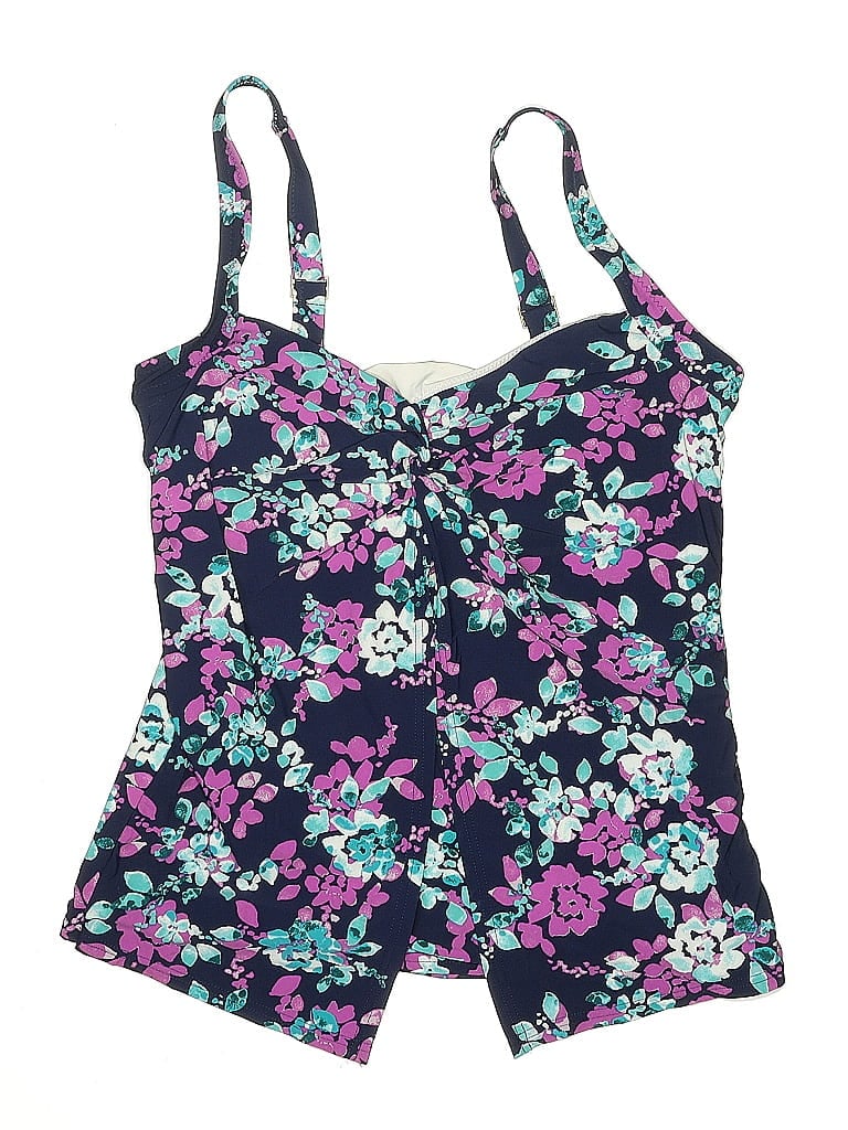 Pre-owned Lands' End Swimsuit Top Blue Floral Pattern Swimwear