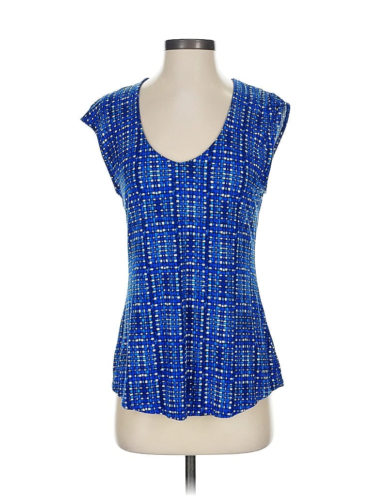 Pre-owned Nic + Zoe Short Sleeve Blouse In Blue