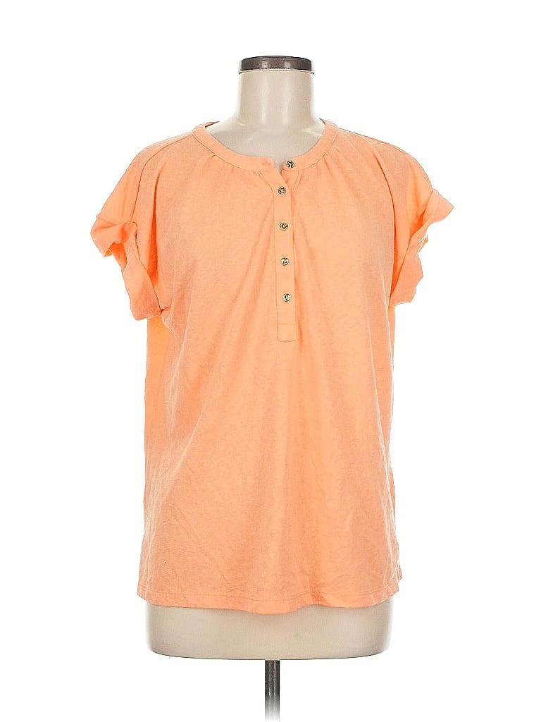 Pre-owned Ann Taylor Loft Short Sleeve Top Orange Keyhole Neckline Tops
