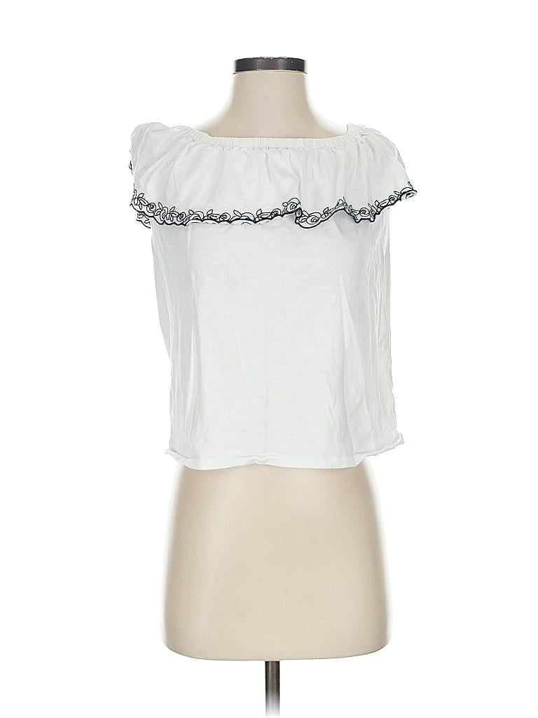 Pre-owned J.crew Factory Store Short Sleeve Top White Off The Shoulder Neckline Tops