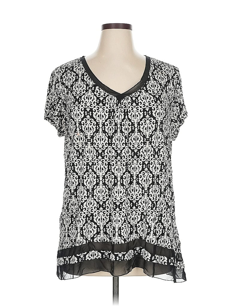 Pre-owned Anne Klein Short Sleeve Top Black V Neck Tops