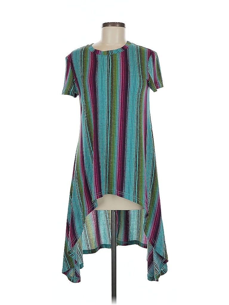 Pre-owned Crazy Train Short Sleeve Top Teal Keyhole Neckline Tops In Blue