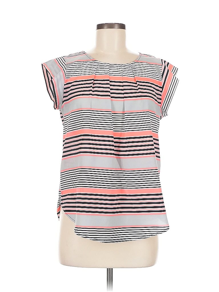 Pre-owned Sweet Rain Short Sleeve Top Pink Stripes Pattern Scoop Neck Tops