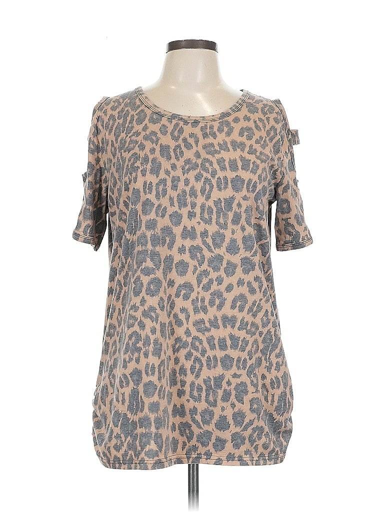 CRAZY TRAIN Pre-owned Short Sleeve Top Gray Animal Print Pattern Scoop Neck Tops