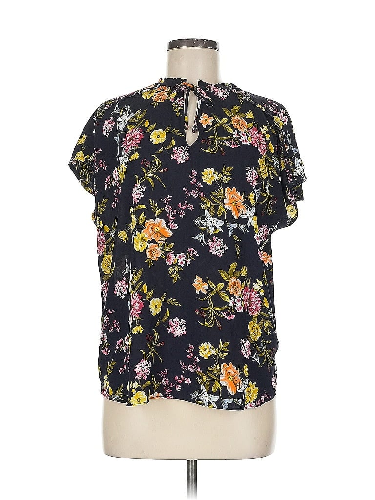 Pre-owned Ann Taylor Loft Short Sleeve Blouse In Black