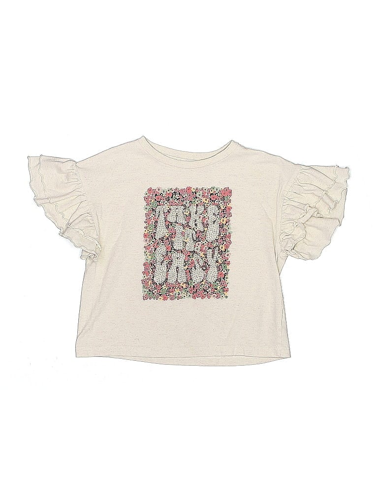 Pre-owned Jessica Simpson Kids' Short Sleeve Top Ivory Ruffles Neckline Tops In White