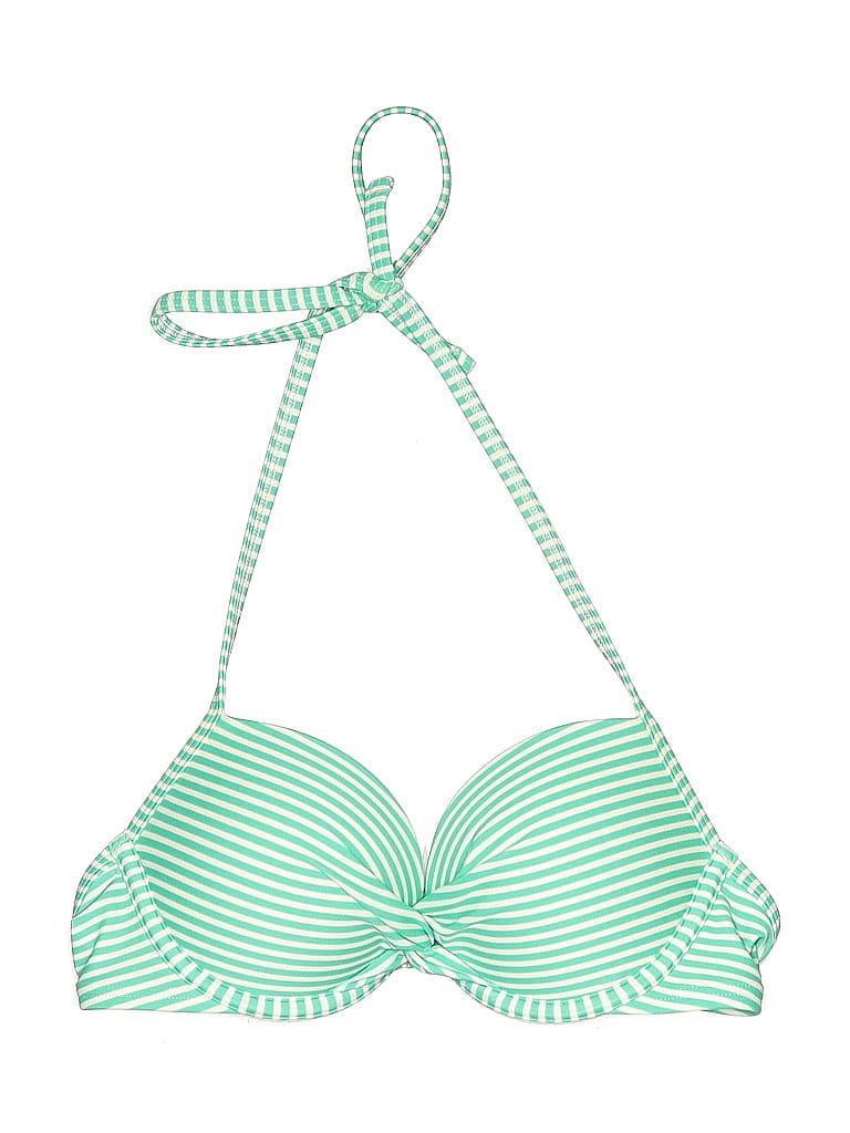 Pre-owned Aerie Swimsuit Top Green Stripes Pattern Swimwear