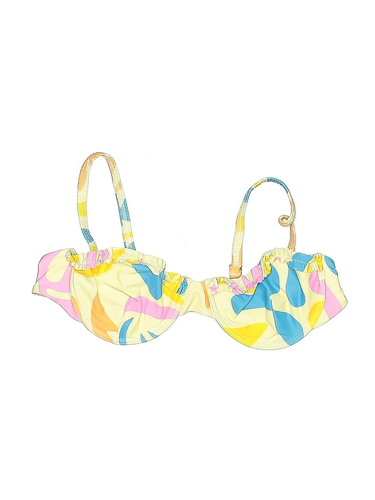 Pre-owned Unbranded Swimsuit Top Yellow Print Pattern Swimwear