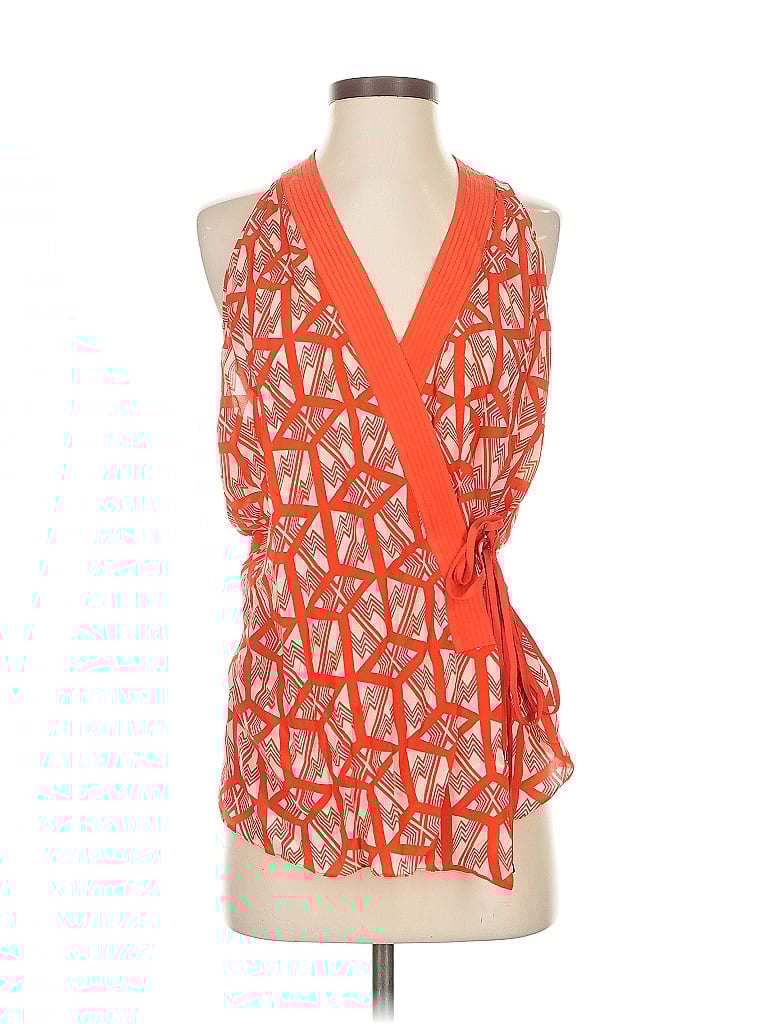 Pre-owned Leifsdottir Sleeveless Silk Top Orange Plunge Neckline Tops