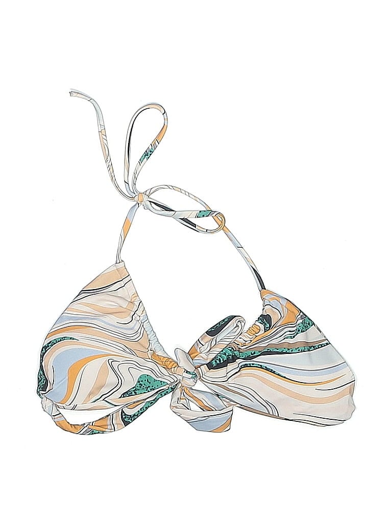 Pre-owned Assorted Brands Swimsuit Top Ivory Print Pattern Swimwear In White