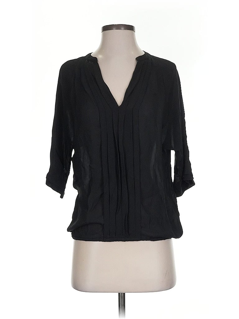 Pre-owned Joie 3/4 Sleeve Silk Top Black Plunge Neckline Tops