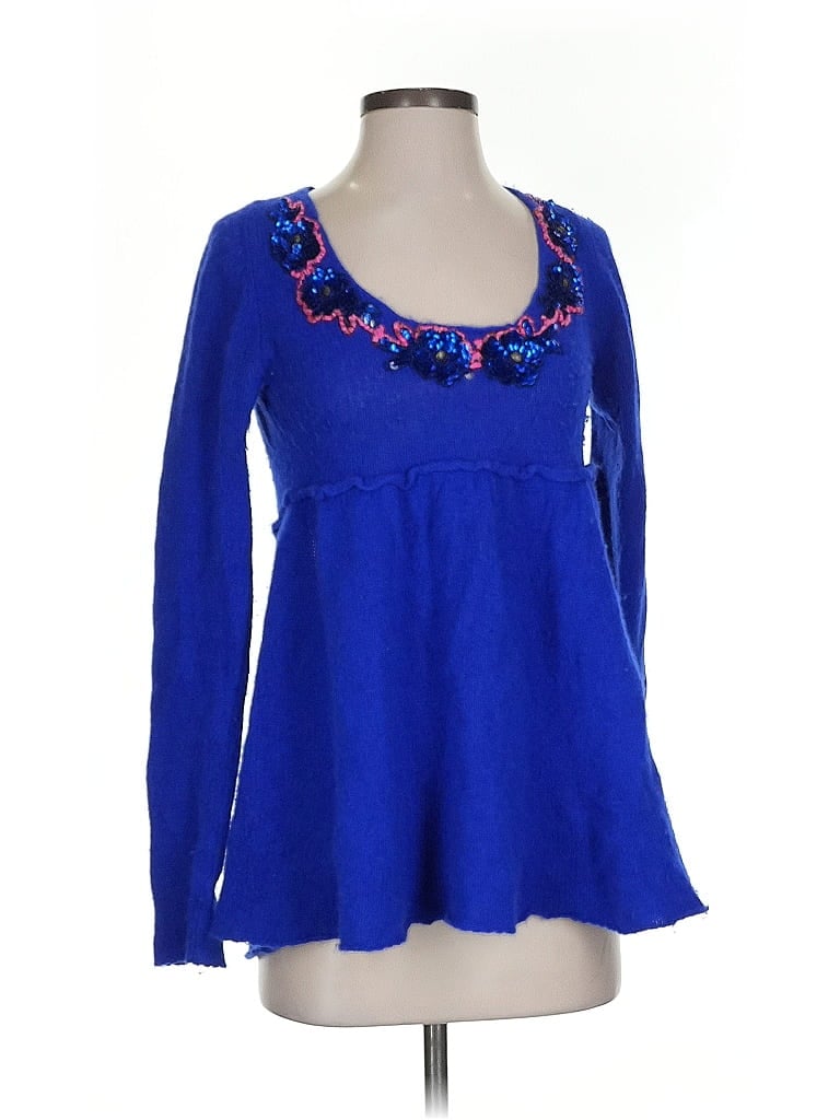 Pre-owned Free People Wool Pullover Sweater In Blue