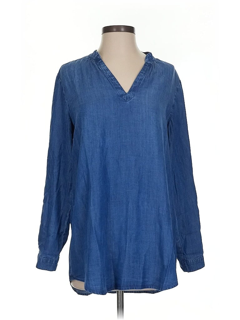 Pre-owned Side Stitch Long Sleeve Blouse In Blue