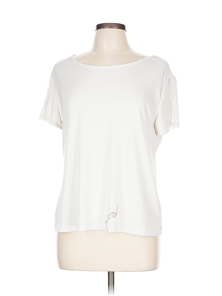 Pre-owned Kim Rogers Short Sleeve Top Ivory Keyhole Neckline Tops In White