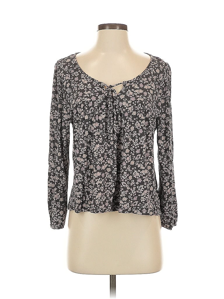 Pre-owned Lucky Brand Long Sleeve Blouse In Gray