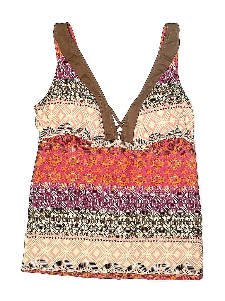 Click to view more detailed imagery on our partner's website Pre-owned Tropical Escape Swimsuit Top Brown Print Pattern Swimwear