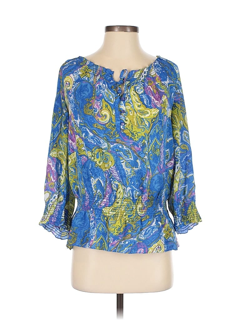 Pre-owned Jones New York Signature 3/4 Sleeve Blouse In Blue
