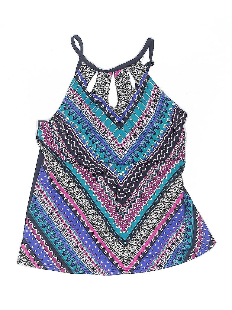 Pre-owned Caribbean Joe Swimsuit Top Blue Print Pattern Swimwear