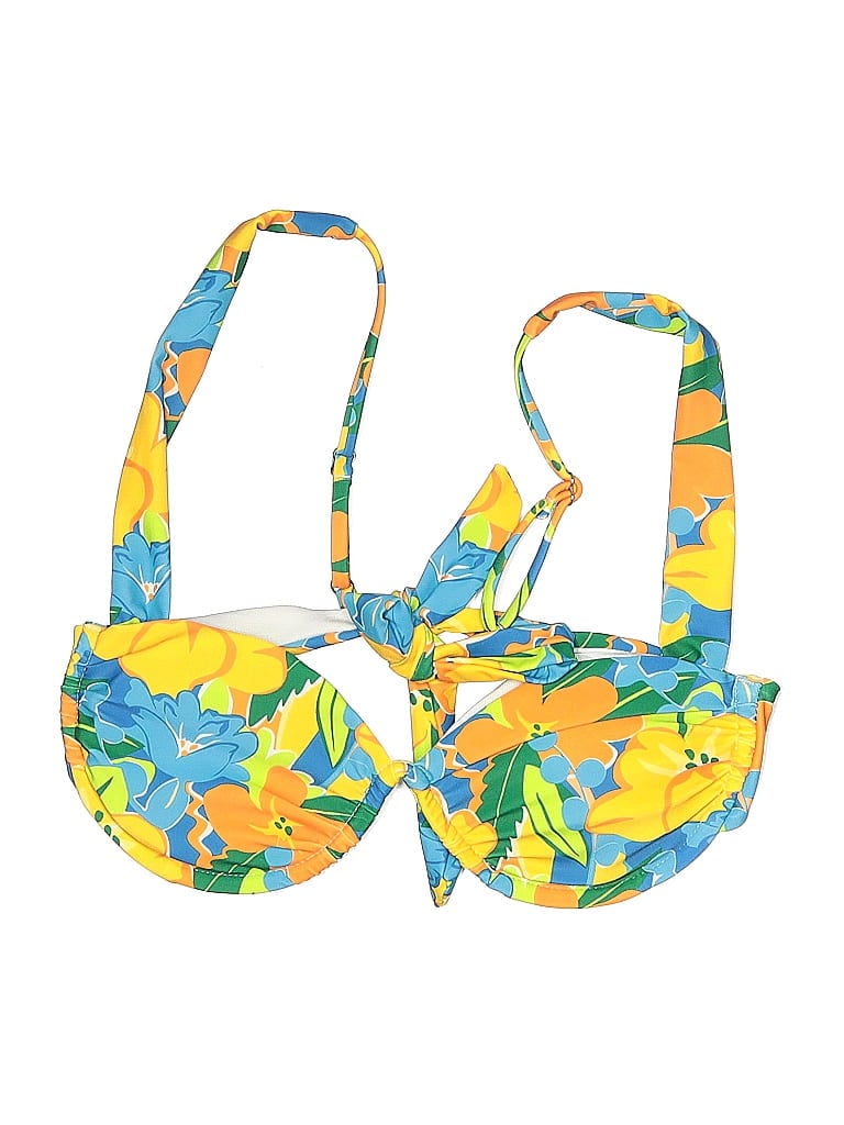 Click to view more detailed imagery on our partner's website Pre-owned Unbranded Swimsuit Top Yellow Tropical Pattern Swimwear