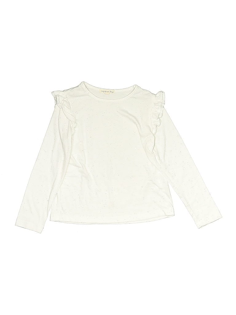 Pre-owned Copper Key Kids' Long Sleeve Top Ivory Ruffles Neckline Tops In White