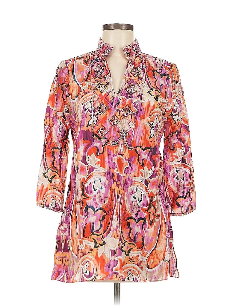 Pre-owned Chico's 3/4 Sleeve Blouse In Orange