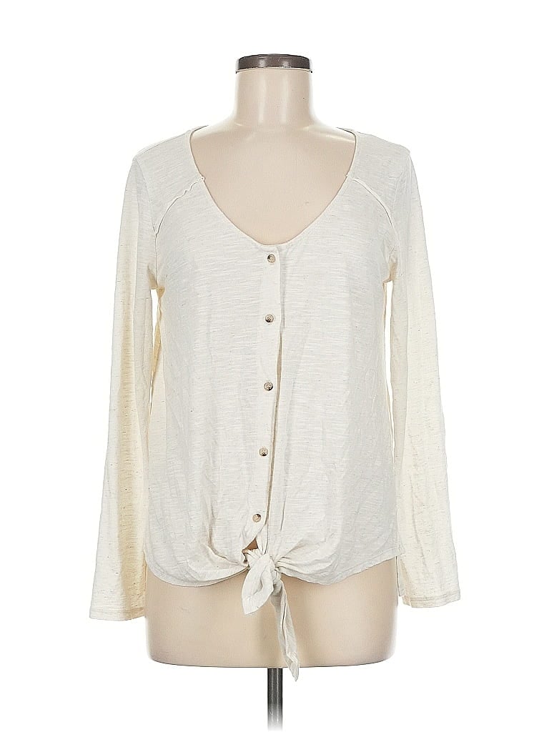 EYESHADOW Pre-owned Long Sleeve Top Ivory Plunge Neckline Tops In White