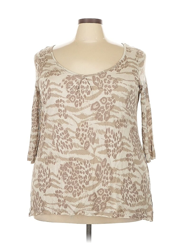 Click to view more detailed imagery on our partner's website Pre-owned Marisa Christina 3/4 Sleeve Top Tan Scoop Neck Tops In Brown