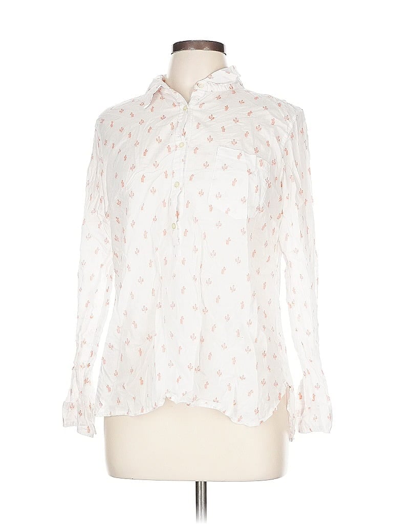 Pre-owned Gap Long Sleeve Blouse In White