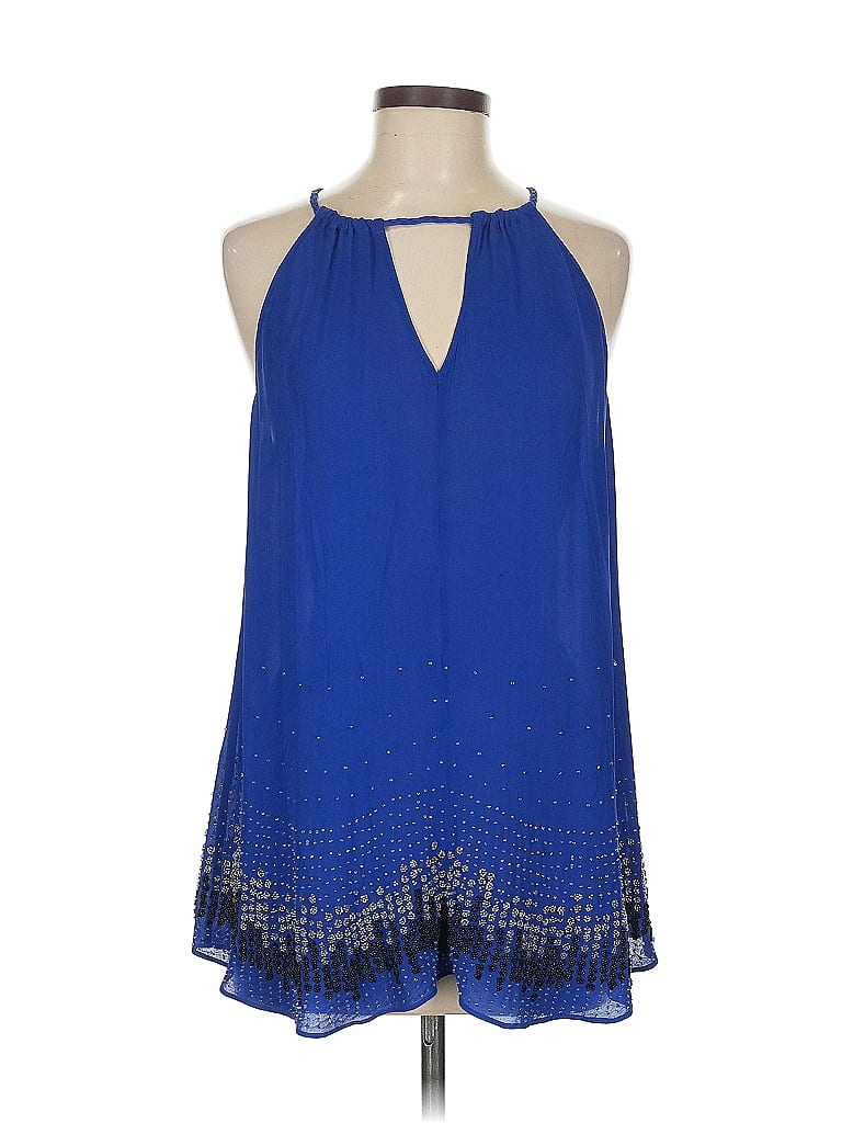 Pre-owned Parker Sleeveless Silk Top Blue Halter Neckline Tops