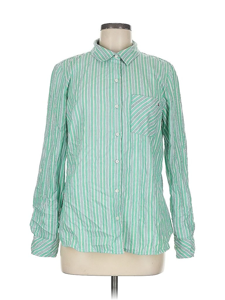 Pre-owned Tommy Hilfiger Long Sleeve Button Down Shirt In Green
