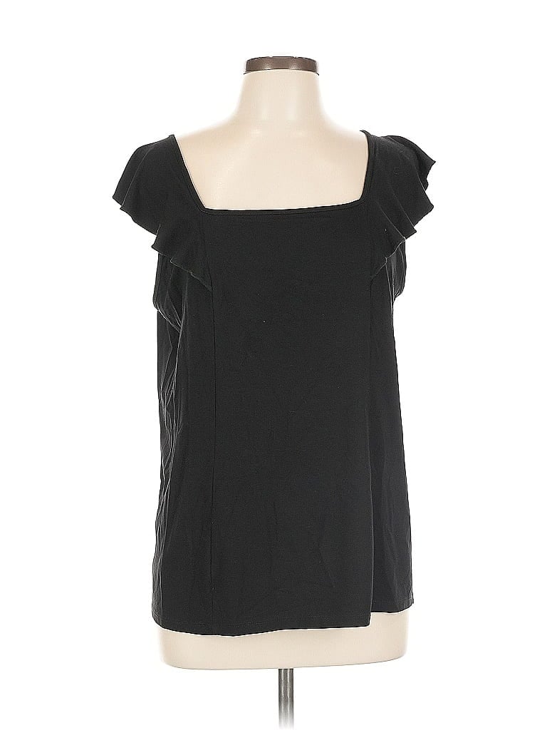 Pre-owned Ann Taylor Factory Short Sleeve Top Black Sweetheart Neckline Tops