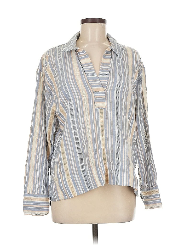 Pre-owned Lou & Grey 3/4 Sleeve Button Down Shirt In Blue