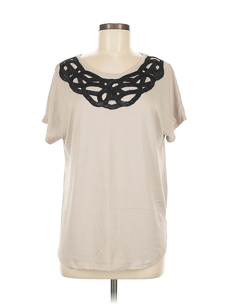 Pre-owned Como Blu Short Sleeve Top Ivory Keyhole Neckline Tops In White