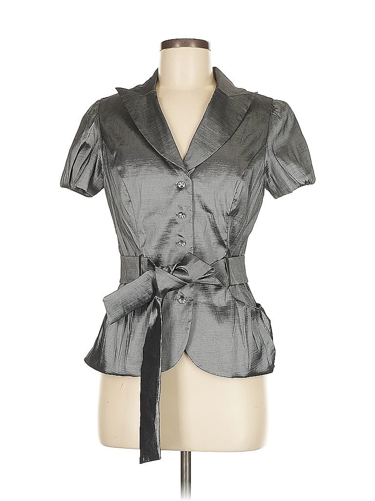 Pre-owned Xscape Short Sleeve Blouse In Gray