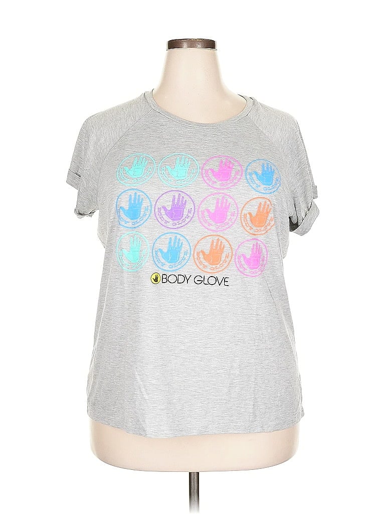 Pre-owned Body Glove Short Sleeve Top Silver Crew Neck Tops