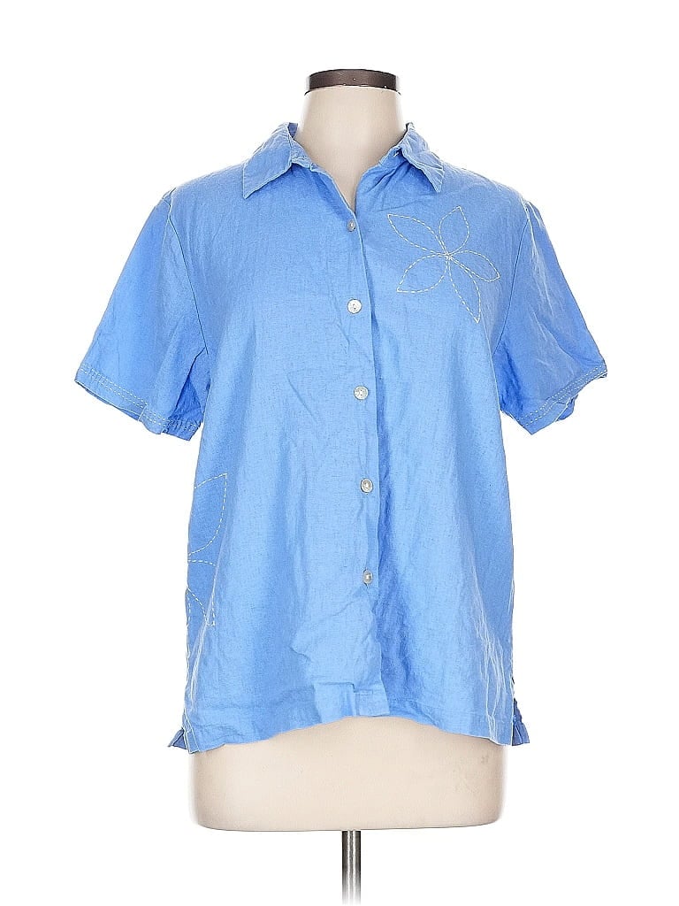 SUSAN GRAVER Pre-owned Short Sleeve Button Down Shirt In Blue